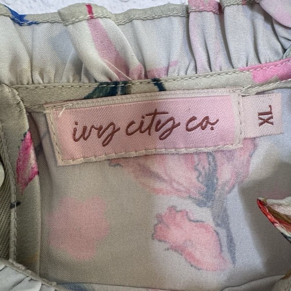 Ivy City Co XL Dress Midi Ruffle Bow Star Floral Print Satin Long Sleeve - Picture 7 of 14